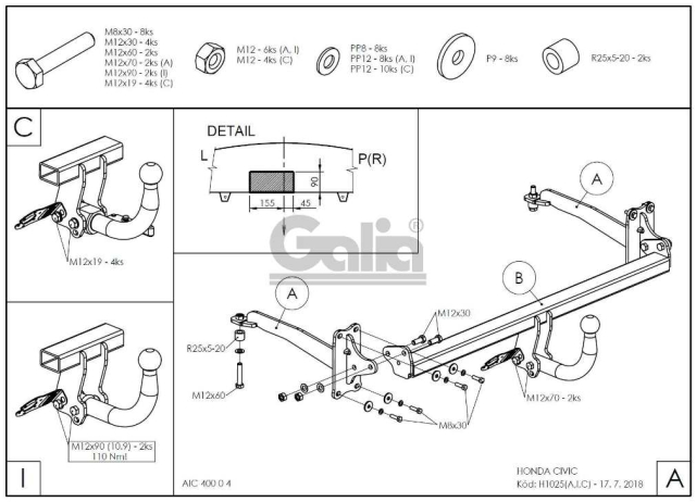 Фаркоп знімний Honda Civic 2016-2021 (хетчбек 5 дв.) #2