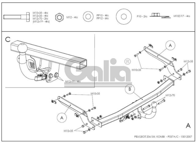 Фаркоп швидкознімний Peugeot 206 SW 2002-2010 (універсал) #2